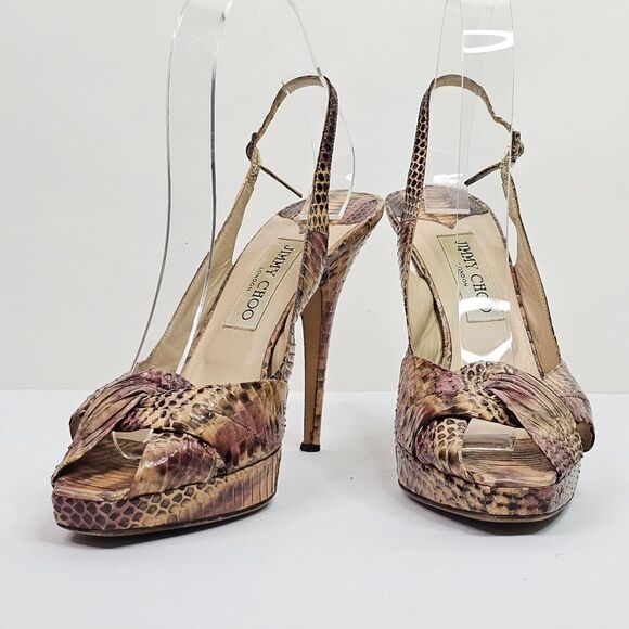 Jimmy Choo Julie Python Leather Open Toe Slingback Platform Sandals - Picture 12 of 12